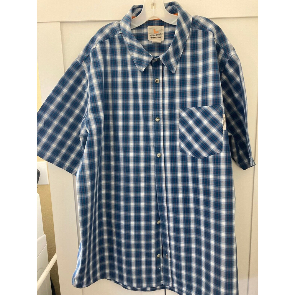 Field & Stream Men's Size 2XL Blue/White Plaid Short Sleeve Cotton Shirt EUC